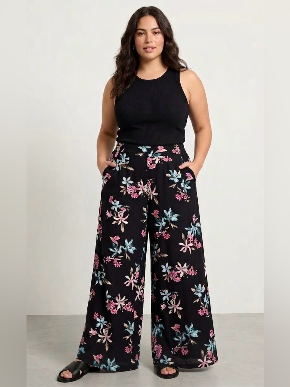 Torrid High-Rise Pull-On Floral Wide-Leg Pant Size 1 Regular